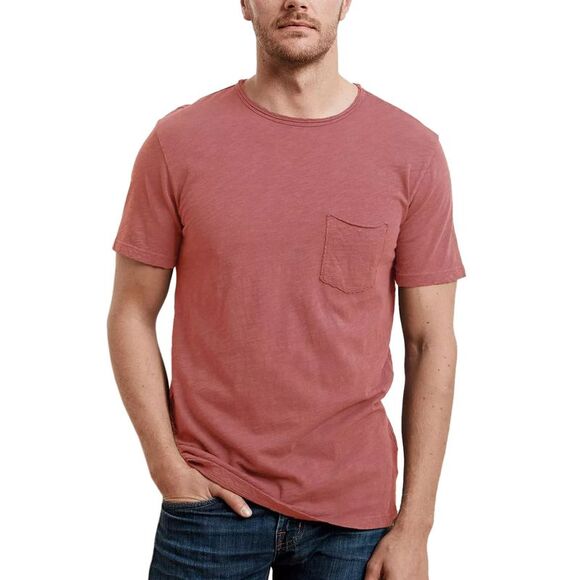 Velvet by Graham & Spencer Mens Chad Raw Cotton Slub Pocket Tee Small Cedar - Picture 1 of 2